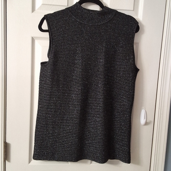 Black Metallic Mock Neck Vintage Sweater Office Wear Business Casual Meeting Top - Picture 12 of 16